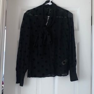Forever 21 black polka dot tie front blouse